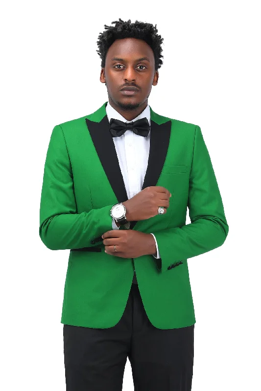 3 Piece Men's Suits One Button Slim Fit Peaked Lapel Tuxedo Green