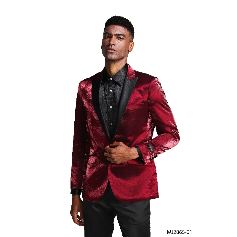 Fashion Jacket Textured Burgundy Satin Peak Stylish Blazer Jackets