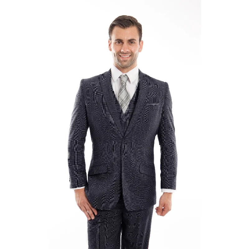 Men's Suit Slim Fit 3 Pieces Glen Plaid Notch Lapel Suit