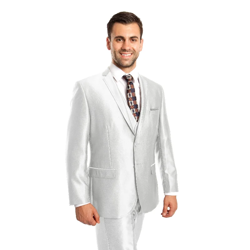 Men Suit Ivory Solid 3 Pieces Classic