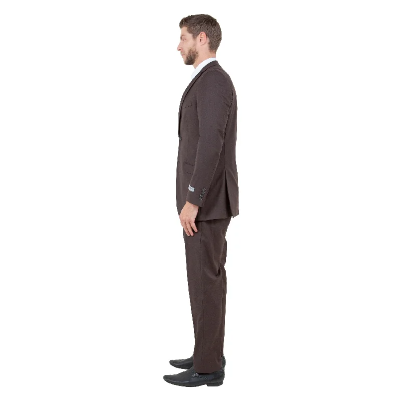 Men's Slim-Fit 3pc Solid Suit Set, Brown