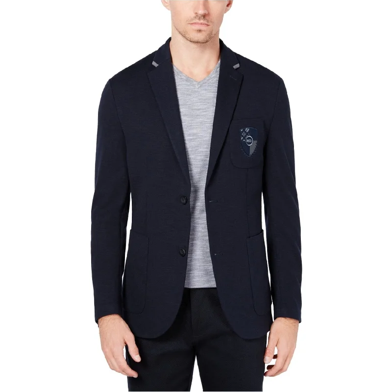 Ryan Seacrest Mens Crest Patch Two Button Blazer Jacket