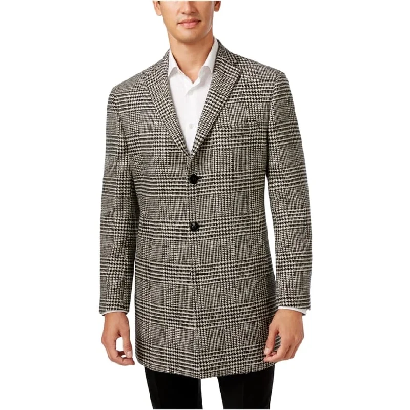 Tallia Mens Plaid Three Button Blazer Jacket, Black, Large (Regular)