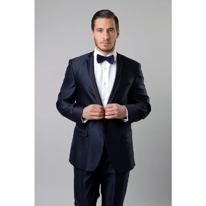 Men's Suit Slim Fit Satin Trim Lapel 2 Pieces Notch Lapel Suit