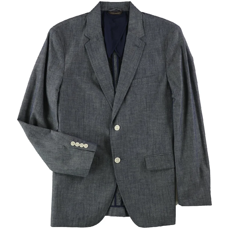 Tasso Elba Mens Chambray Two Button Blazer Jacket, Blue, Medium (Regular)