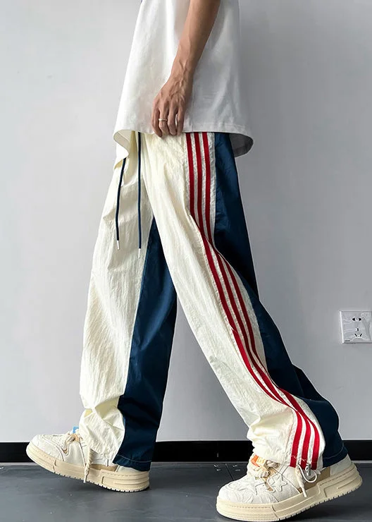 New Blue Striped Drawstring Cotton Men Pants Summer