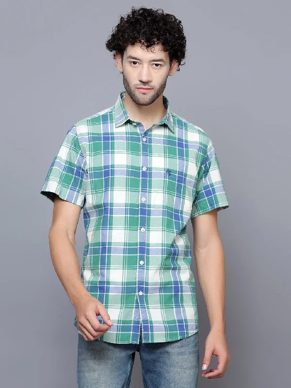 Men's Green Casual Big Checks Half Sleeve Shirt