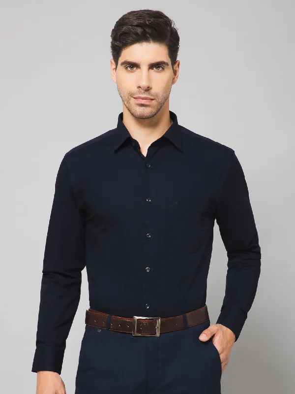 Men's Navy Blue Formal Plain Full Sleeve Shirt