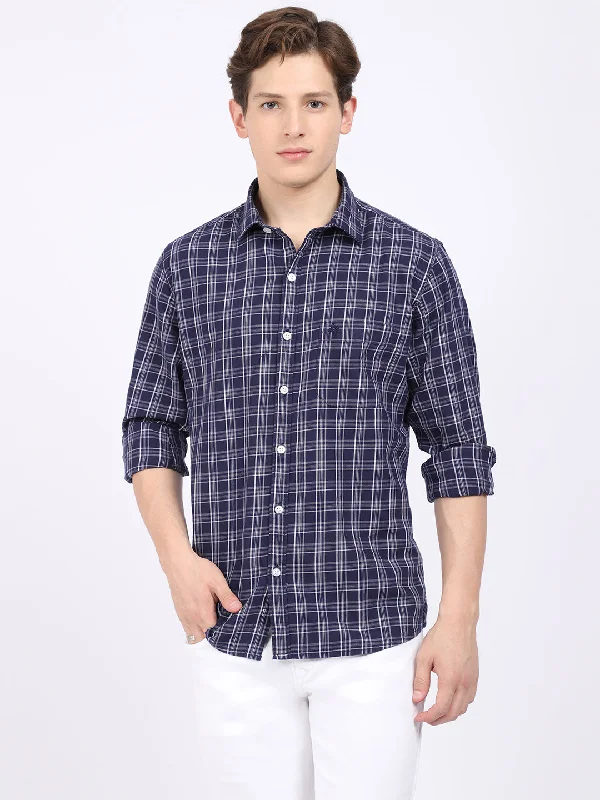 Men's Navy Blue Casual Medium Checks Full Sleeve Shirt