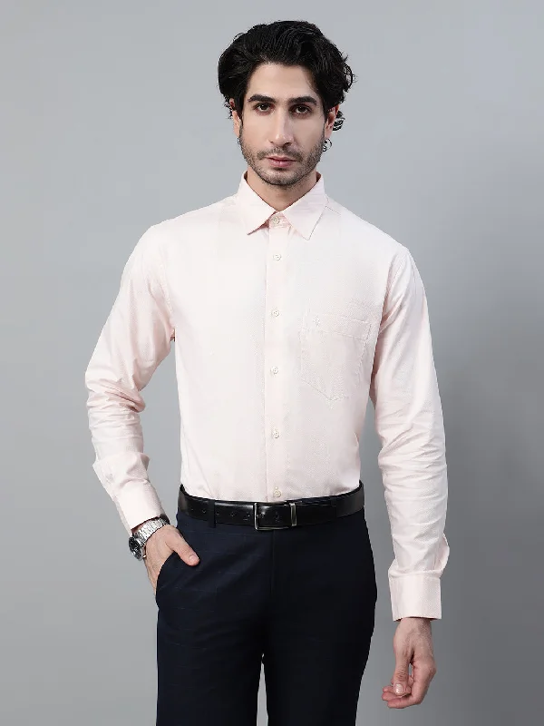 Men's Peach Formal Self textured Full Sleeve Shirt