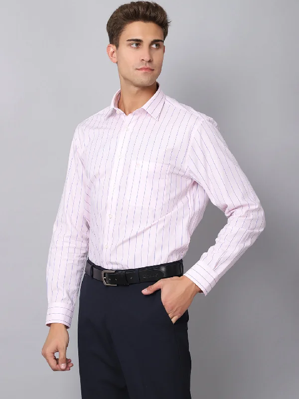 Men's Light Pink Formal Thin Stripe Full Sleeve Shirt