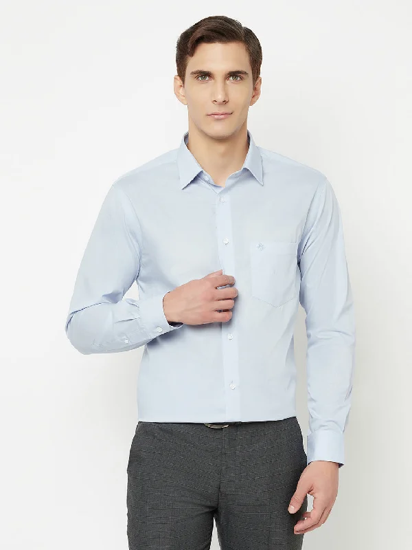 Men's Sky Blue Formal Plain Full Sleeve Shirt