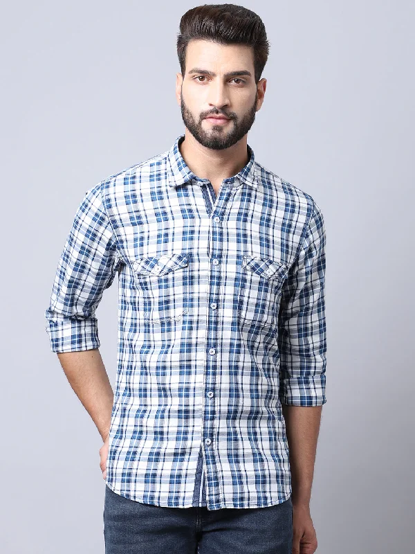 Men's White Casual Big Checks Full Sleeve Shirt