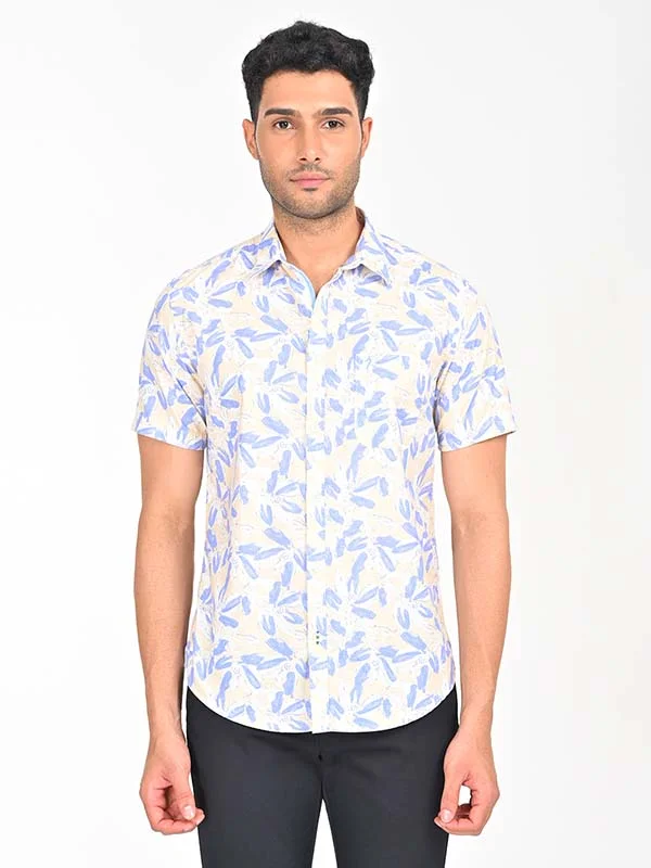 Men Printed Half Sleeve Cotton Shirt