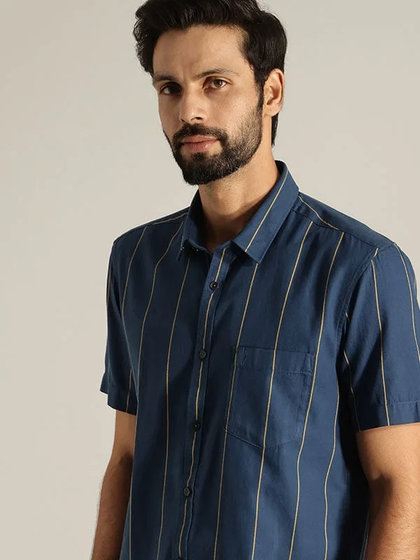 Men Striped Half Sleeve Cotton Shirt