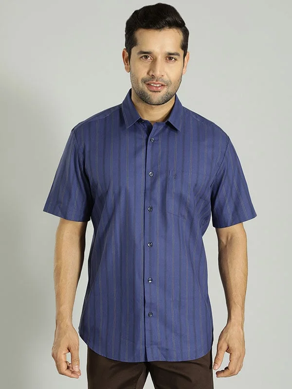 Men Striped Half Sleeve Cotton Shirt