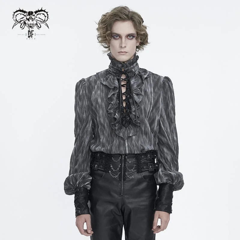 Men's Gothic Ruffled Stand Collar Lace-up Shirt