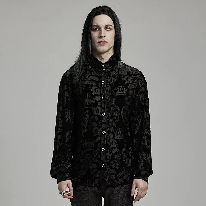 Men's Gothic Stand Collar Puff Sleeved Flocking Shirt