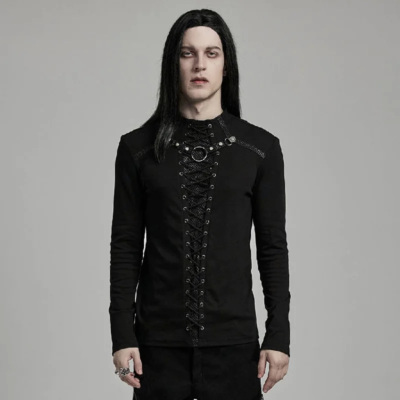 Men's Punk Strappy Mesh Splice Studded Shirt