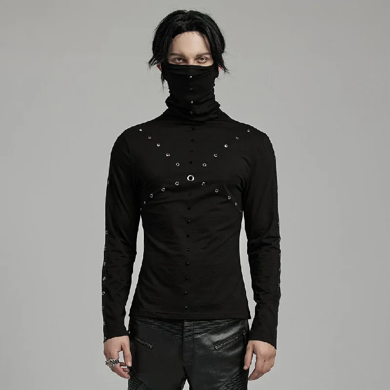 Men's Punk Studded Eyelet Shirt with Undetachable Mask